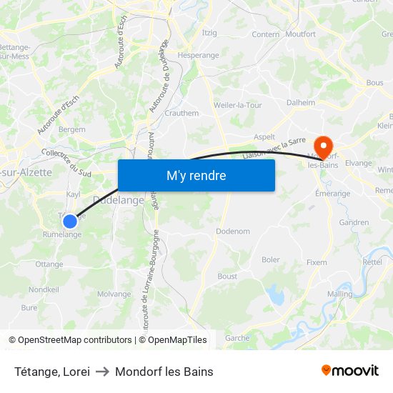 Tétange, Lorei to Mondorf les Bains map