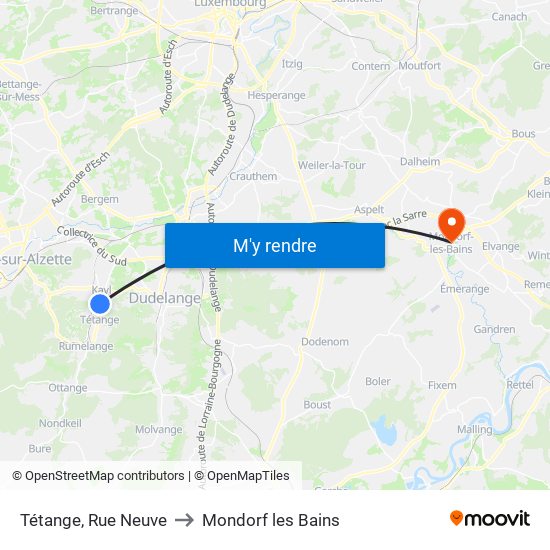 Tétange, Rue Neuve to Mondorf les Bains map