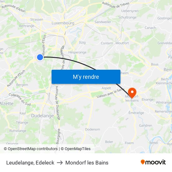 Leudelange, Edeleck to Mondorf les Bains map