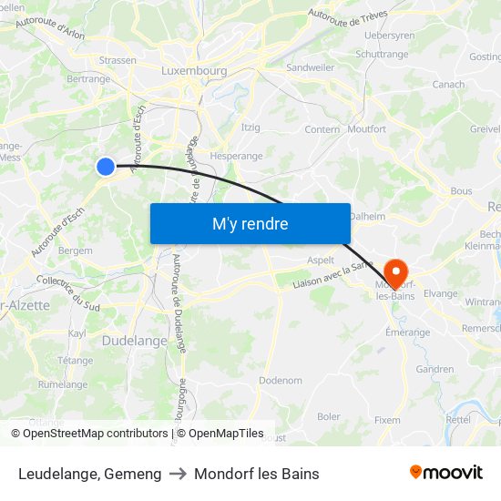 Leudelange, Gemeng to Mondorf les Bains map