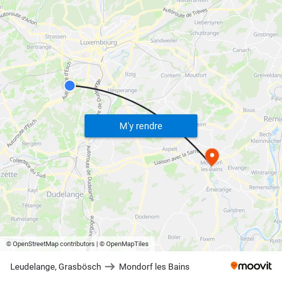 Leudelange, Grasbösch to Mondorf les Bains map