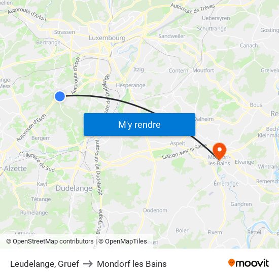 Leudelange, Gruef to Mondorf les Bains map