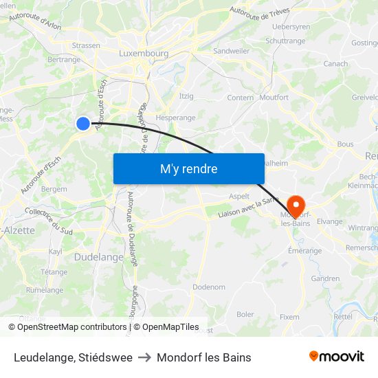 Leudelange, Stiédswee to Mondorf les Bains map