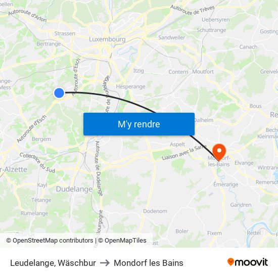 Leudelange, Wäschbur to Mondorf les Bains map