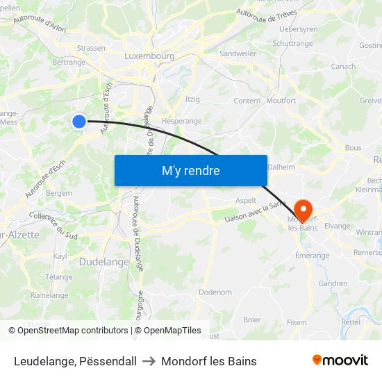 Leudelange, Pëssendall to Mondorf les Bains map
