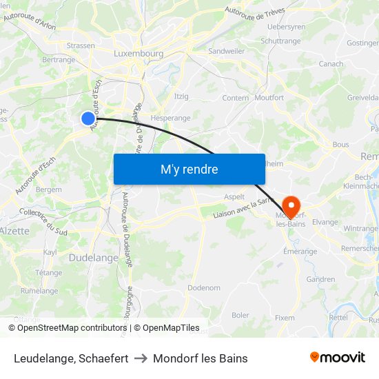 Leudelange, Schaefert to Mondorf les Bains map