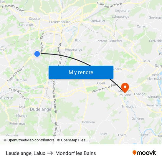 Leudelange, Lalux to Mondorf les Bains map