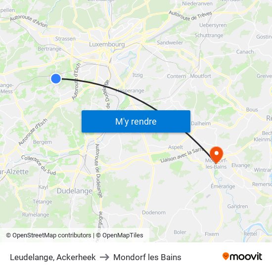 Leudelange, Ackerheek to Mondorf les Bains map