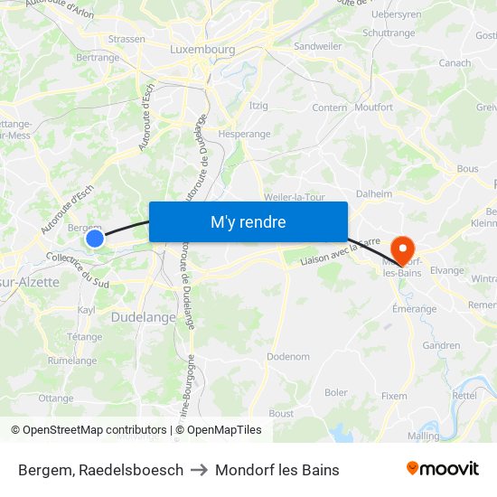 Bergem, Raedelsboesch to Mondorf les Bains map