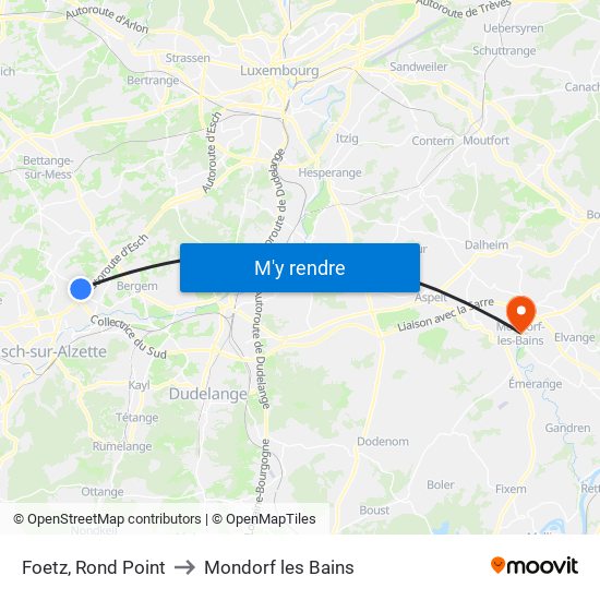 Foetz, Rond Point to Mondorf les Bains map