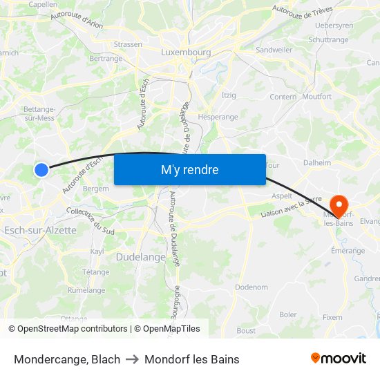 Mondercange, Blach to Mondorf les Bains map