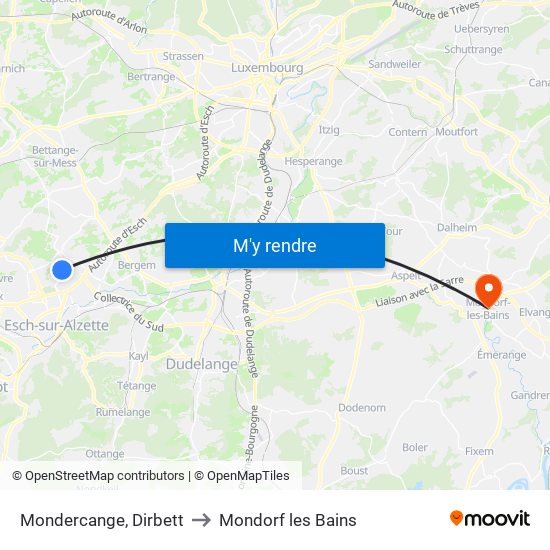 Mondercange, Dirbett to Mondorf les Bains map