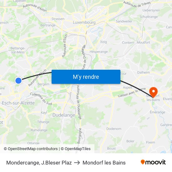 Mondercange, J.Bleser Plaz to Mondorf les Bains map