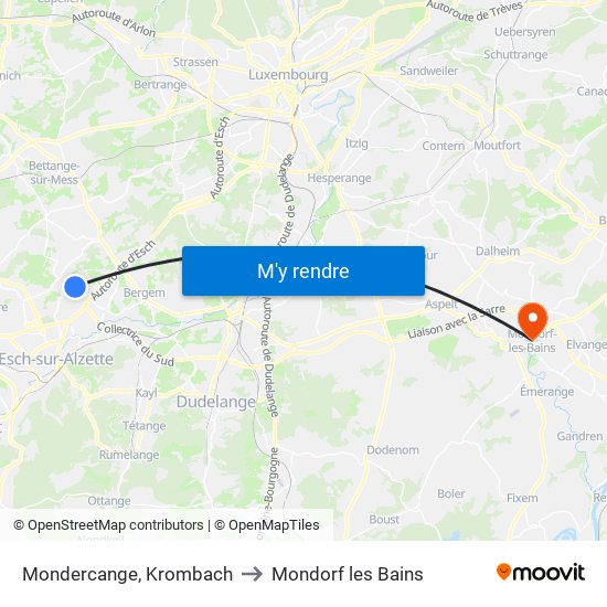 Mondercange, Krombach to Mondorf les Bains map