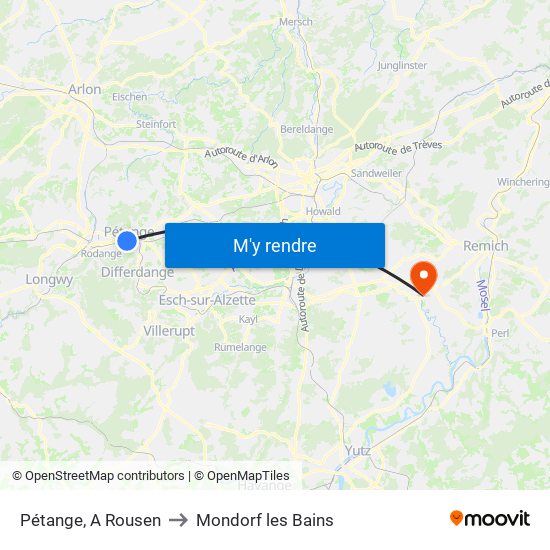 Pétange, A Rousen to Mondorf les Bains map
