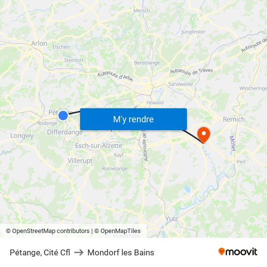 Pétange, Cité Cfl to Mondorf les Bains map