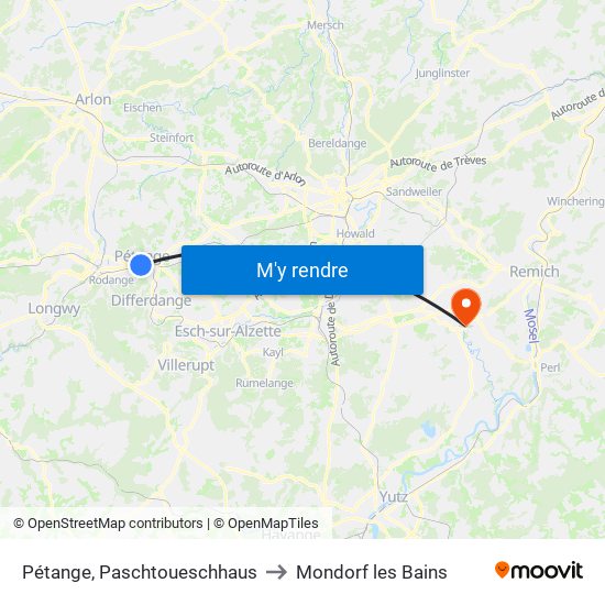 Pétange, Paschtoueschhaus to Mondorf les Bains map