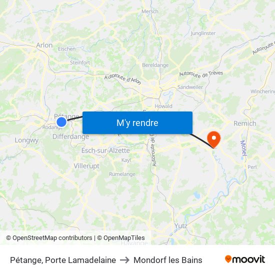 Pétange, Porte Lamadelaine to Mondorf les Bains map