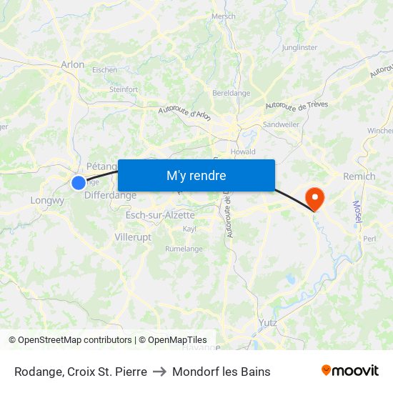 Rodange, Croix St. Pierre to Mondorf les Bains map