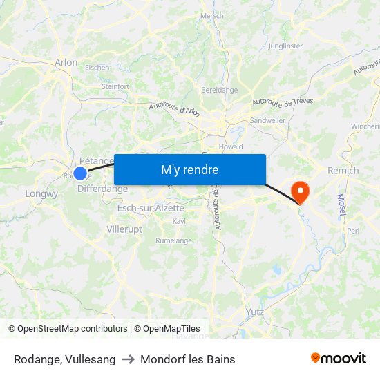 Rodange, Vullesang to Mondorf les Bains map