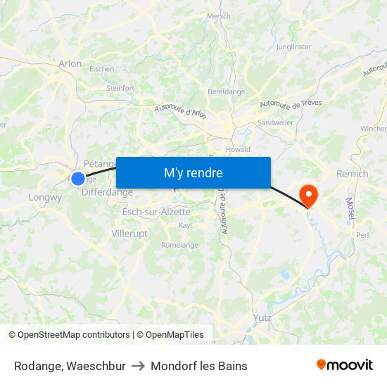 Rodange, Waeschbur to Mondorf les Bains map