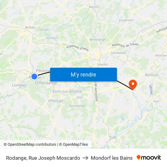Rodange, Rue Joseph Moscardo to Mondorf les Bains map