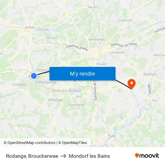 Rodange, Brouckerwee to Mondorf les Bains map