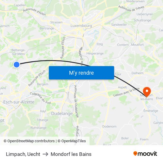 Limpach, Uecht to Mondorf les Bains map