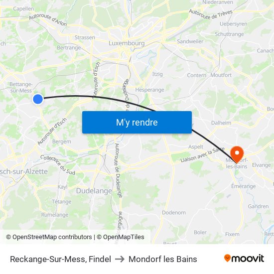 Reckange-Sur-Mess, Findel to Mondorf les Bains map