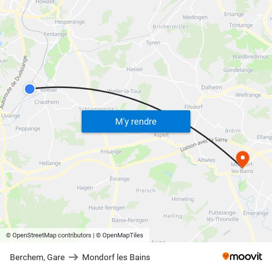 Berchem, Gare to Mondorf les Bains map