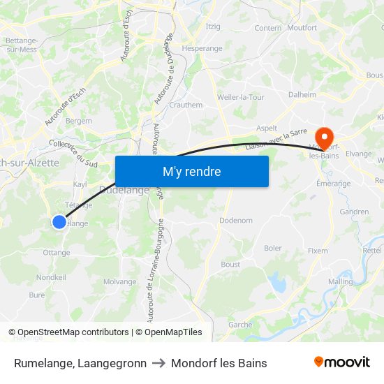 Rumelange, Laangegronn to Mondorf les Bains map