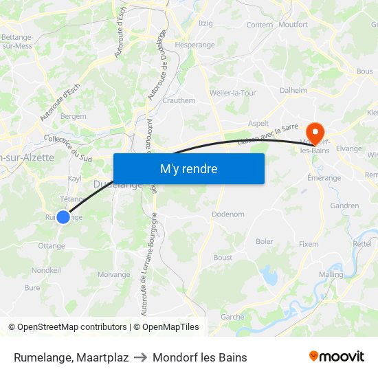 Rumelange, Maartplaz to Mondorf les Bains map