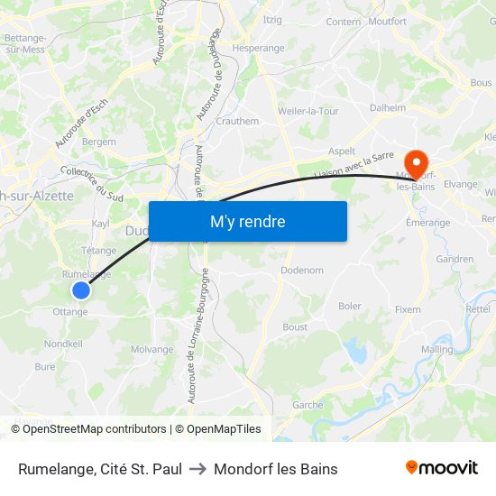 Rumelange, Cité St. Paul to Mondorf les Bains map