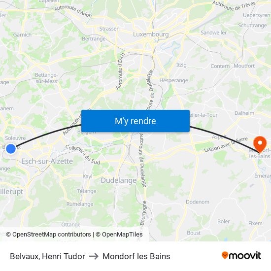 Belvaux, Henri Tudor to Mondorf les Bains map