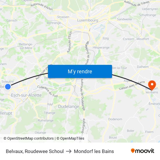 Belvaux, Roudewee Schoul to Mondorf les Bains map