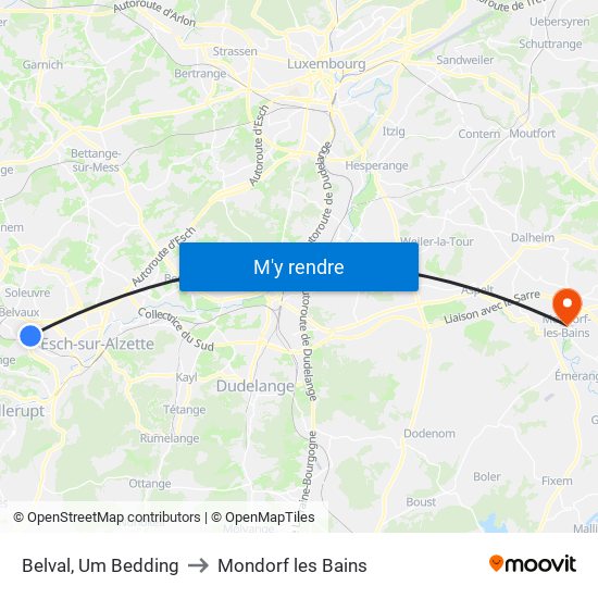 Belval, Um Bedding to Mondorf les Bains map