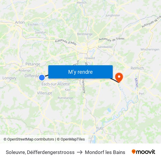 Soleuvre, Déifferdengerstrooss to Mondorf les Bains map