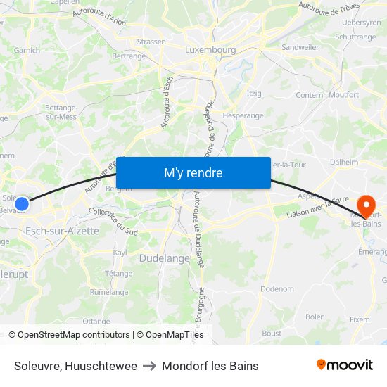 Soleuvre, Huuschtewee to Mondorf les Bains map