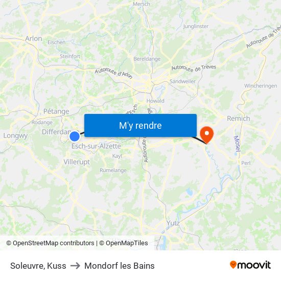 Soleuvre, Kuss to Mondorf les Bains map