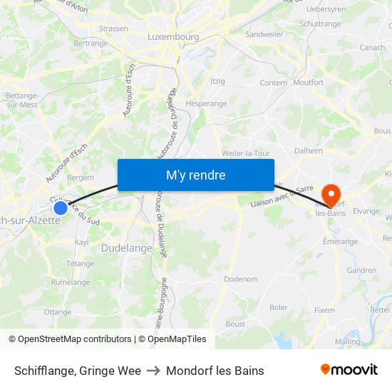 Schifflange, Gringe Wee to Mondorf les Bains map
