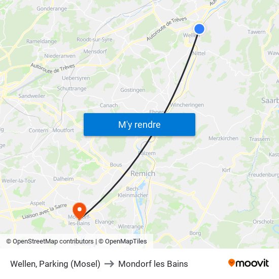 Wellen, Parking (Mosel) to Mondorf les Bains map
