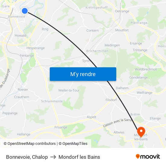 Bonnevoie, Chalop to Mondorf les Bains map