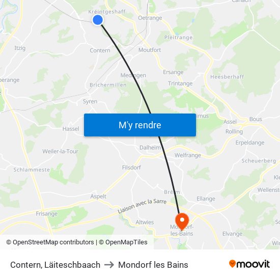 Contern, Läiteschbaach to Mondorf les Bains map