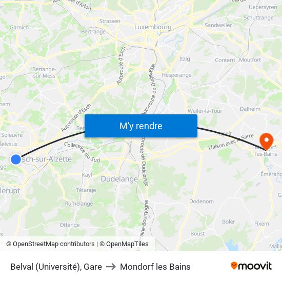 Belval (Université), Gare to Mondorf les Bains map