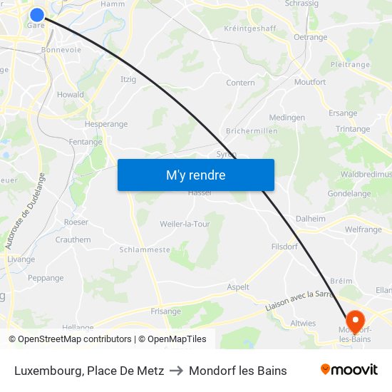 Luxembourg, Place De Metz to Mondorf les Bains map