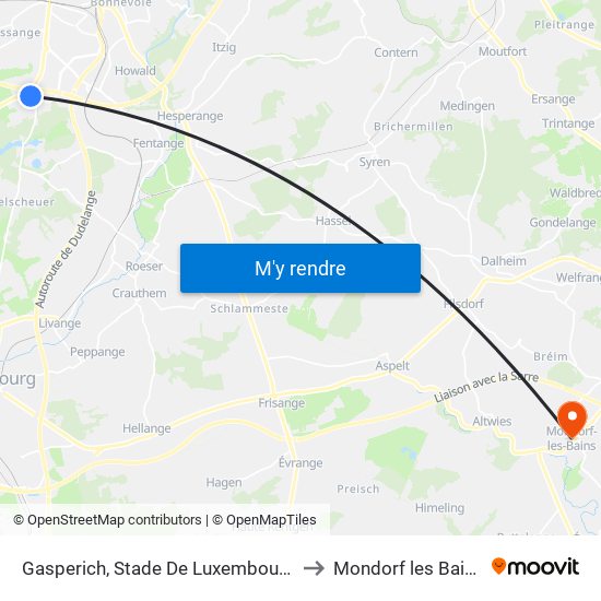 Gasperich, Stade De Luxembourg to Mondorf les Bains map
