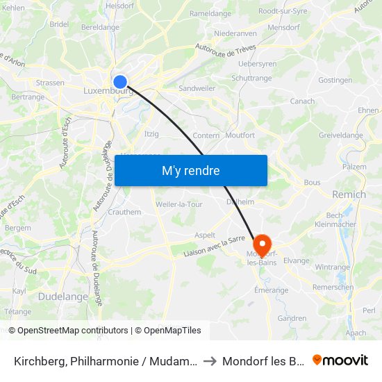 Kirchberg, Philharmonie / Mudam (Bus) to Mondorf les Bains map