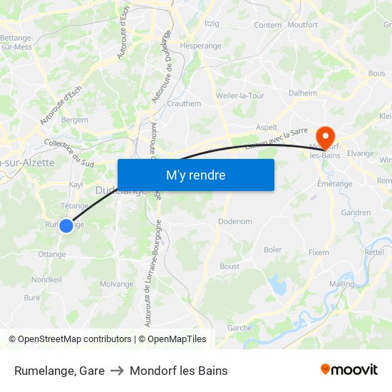 Rumelange, Gare to Mondorf les Bains map