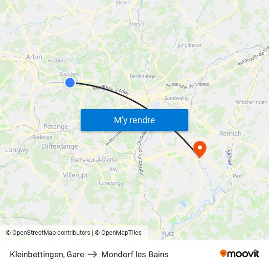 Kleinbettingen, Gare to Mondorf les Bains map