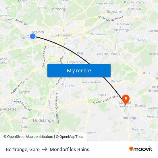 Bertrange, Gare to Mondorf les Bains map